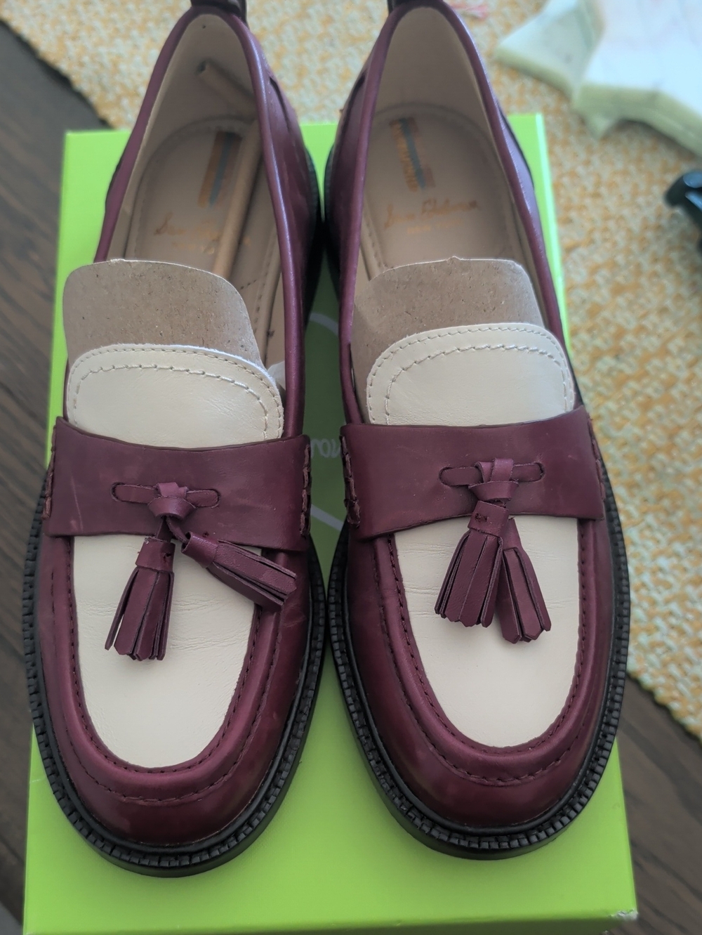 Women’s Sam Edelman Two-Tone Tassel Loafers in Burgundy and Cream